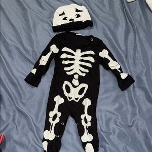 Black and White Skeleton Baby Onesie with Hat
